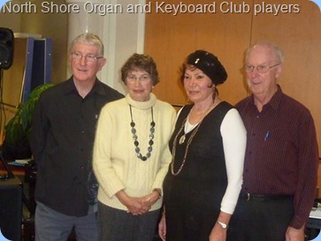 The North Shore Organ and Keyboard Club players. Left to Right: Gordon Sutherland (Club President); Colleen Kerr (Club Secretary); Carole Littlejohn (Distinguished Member); Peter Brophy (Events Manager)