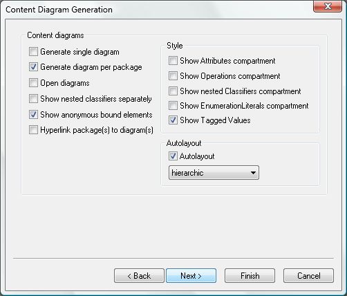 Altova UModel diagram generation options