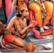 Hanuman serving Rama's lotus feet