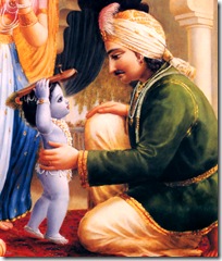 Krishna bringing slippers to His father