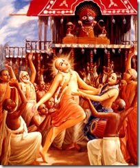 Lord Chaitanya dancing in front of Lord Jagannatha