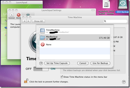 Configuring TimeMachine to use the sparse file