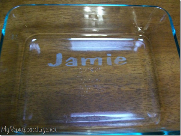 easy etching on baking dish