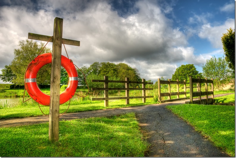 cross, lifebelt and bridge