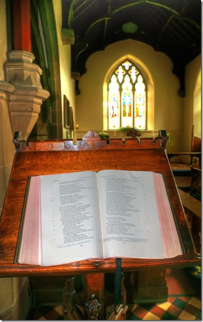 bible on outward facing reading desk