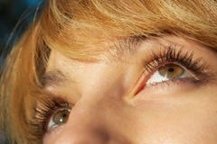 beautiful blond girl's eyes closeup. selective focus