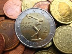 coins in close up_A special 2 euro coin from the Olympic games in Greece