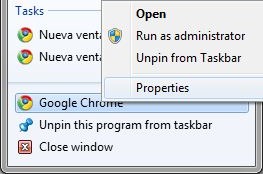 Chrome Right Clic on Windows 7 Taskbar