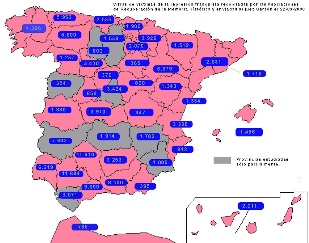 Mapa con las cifras de víctimas de la represión franquista ...