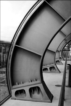 Curved fabricated beam at Stratford Station, London 