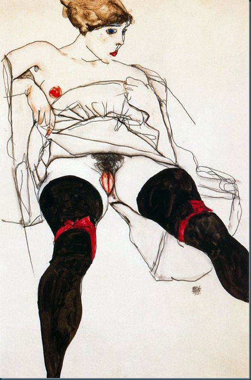Schiele - mujer con medias negras - 1913