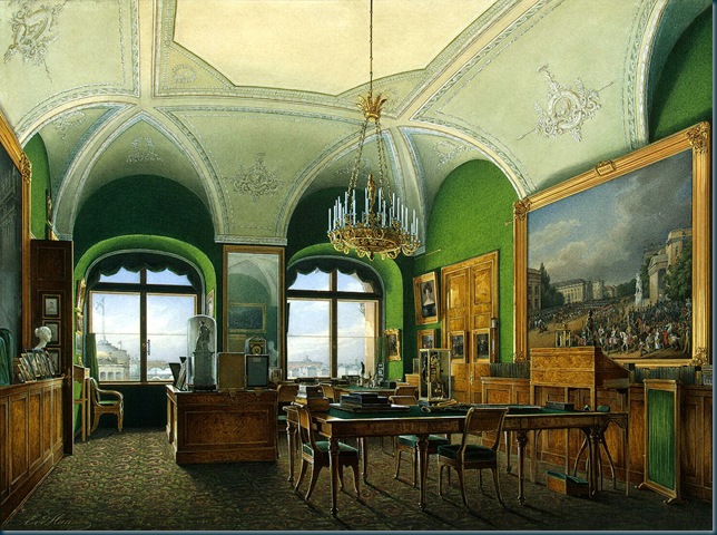 Los interiores del Palacio de Invierno. Amplia oficina del emperador Nicolás I