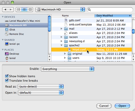 Editing a hidden file with BBEdit