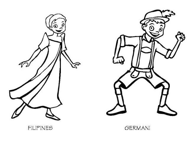 Philippines and Germany costumes coloring pages
