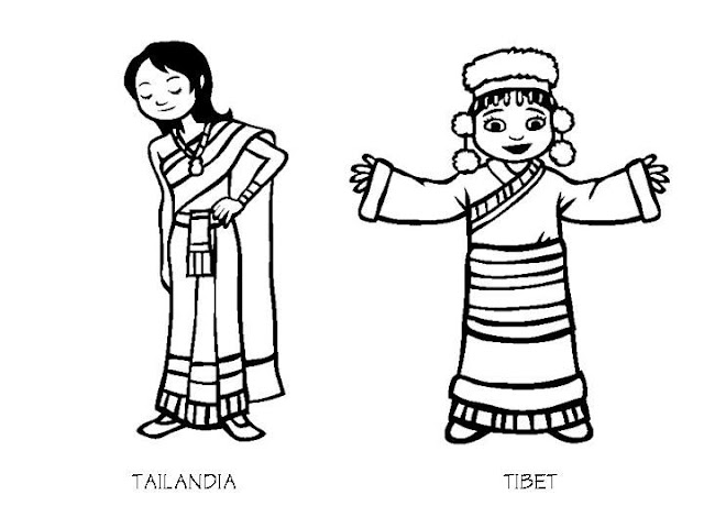Vestuario de Tailandia y Tibet para colorear