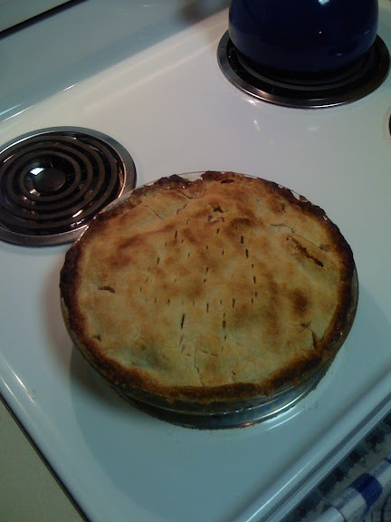 Baked apple pie cooling on the stove
