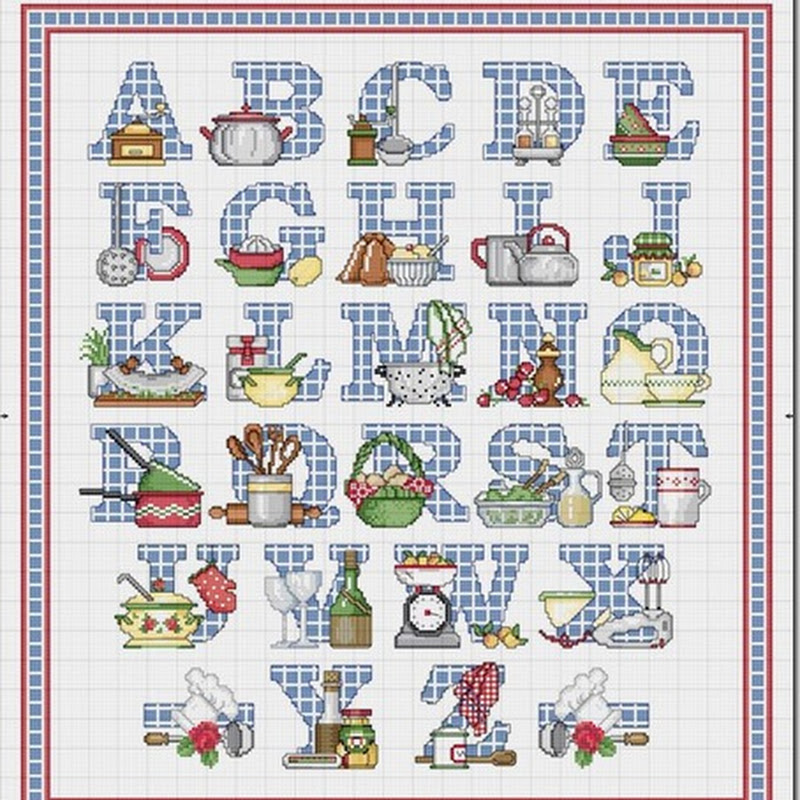 Abecedario cosas de cocina en punto de cruz