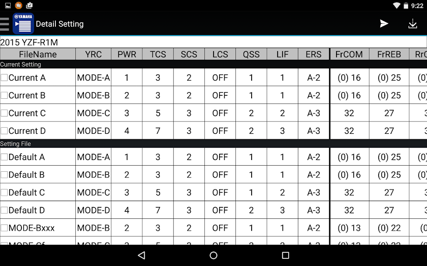 YRC Setting Screen 3