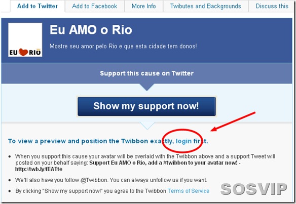 Eu AMO o Rio - Support now  - Twibbon