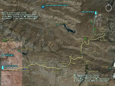 Road Map Tehran To Mt Damavand