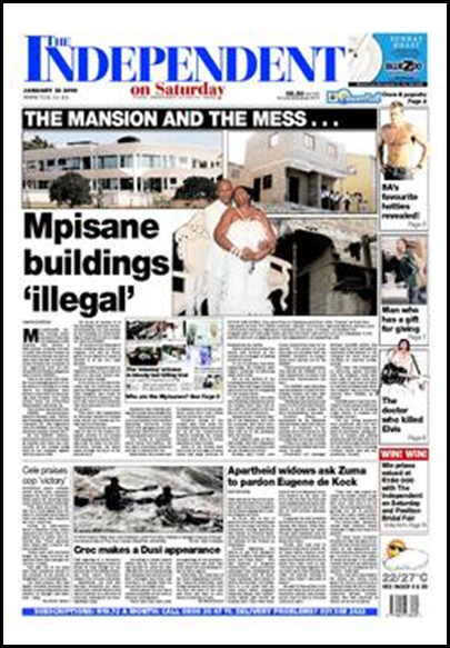 Sergeant Mpisane buildings are illegal writes The Independent on Saturday Jan 23 2010