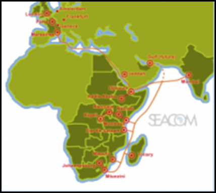 SEACOM fibreoptic cable route Africa