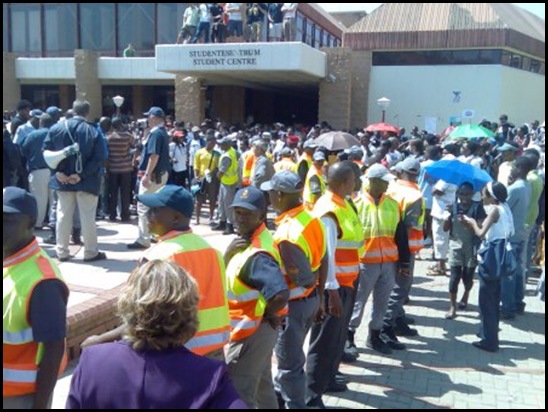 Black demonstrators disrupting Pretoria University student council elections a Sept82009