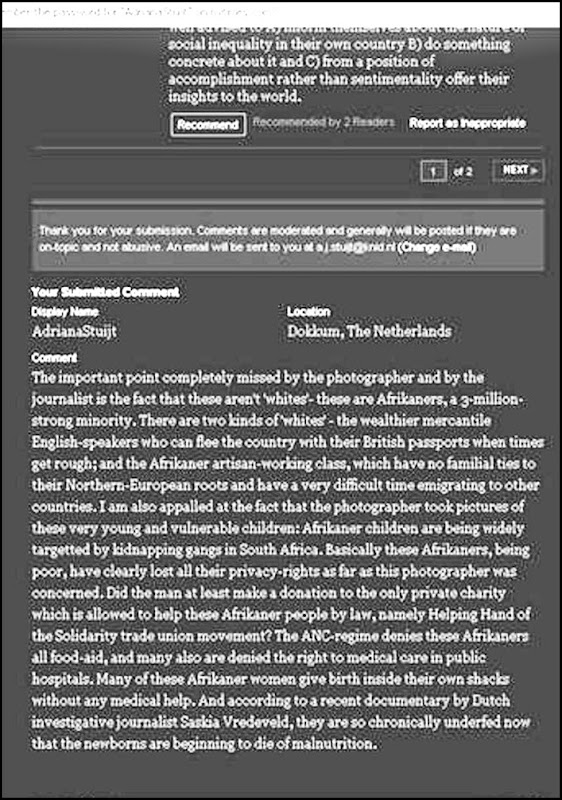 AfrikanerPoorFinbarrOReillyExhibitCommentToNYTimesJuly32010