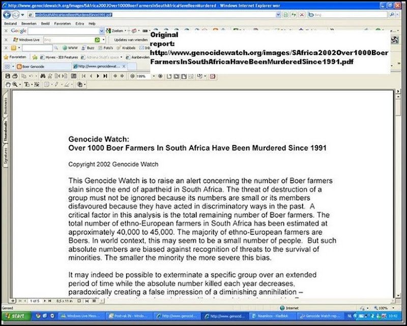 Genocide Watch 2002 Alert over Boer Farmers Slain since apartheid in South Africa Nr 1 jpeg
