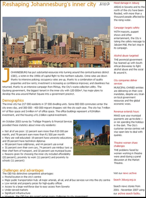 JOHANNESBURG CITY PROMISES TO RESHAPE INNNER CITY DEC2010
