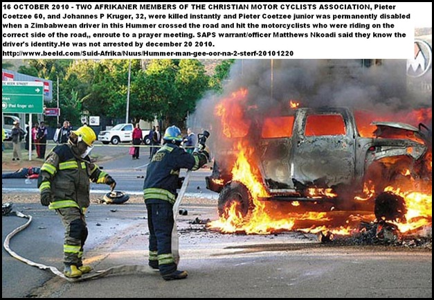HUMMER PRETORIA NORTH OCT2010 WHICH KILLED TWO AFRIKANERS AND INJURED THIRD