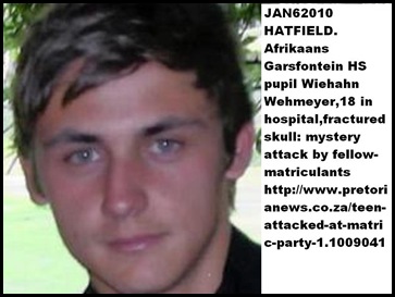 Wehmeyer Wiehann matriculant Hatfield attacked by fellow pupils Jan62010