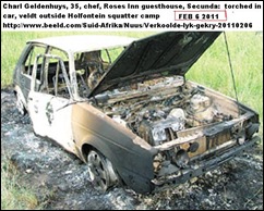 Geldenhuys Charl found next to torched VW Holfontein squatter camp Jan62011