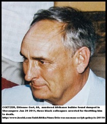 Coetzer Ettiene Gert, corpse found murdered Soshanguve Pretoria Jan312011