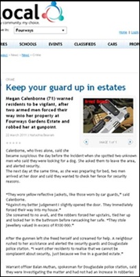 CALENBORNE MEGAN 71 attacked hisecurity Alberton home