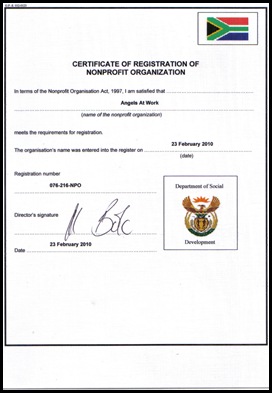 lAngels At Work NON PROFIT ORGANISATION certificate
