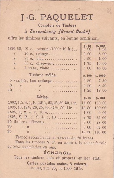 P53-Paquelet pricelist to England 1898