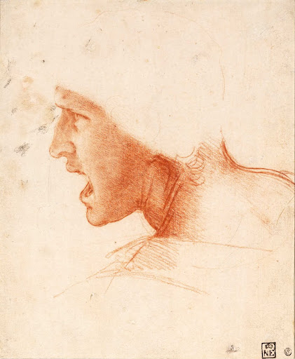 recto: Study for the Head of a Soldier in the Battle of Anghiari