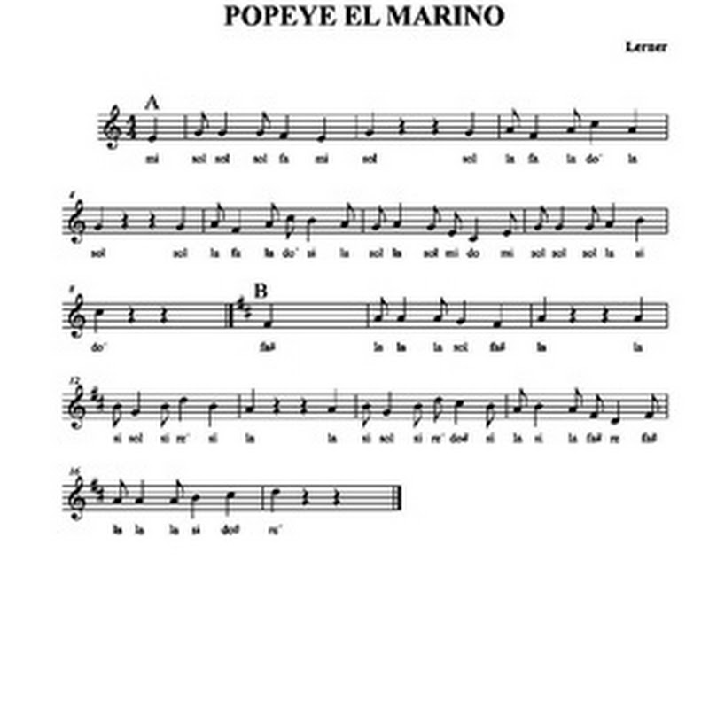 Partitura flauta Popeye el Marino