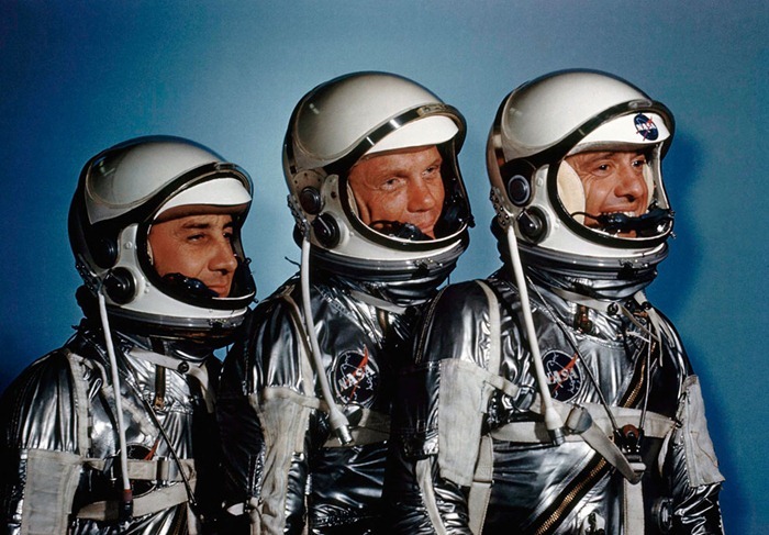 Astronauts Alan Shepard with John Glenn and Virgil I. Grissom