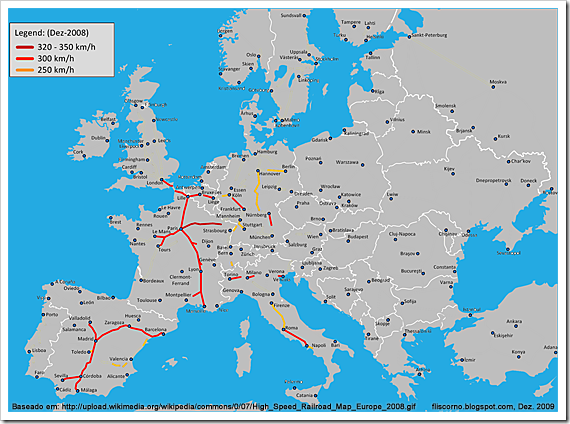 Linhas TGV e alta velocidade em 2008