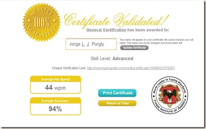 Certifica de Digitação Oficial Avançado JLJP