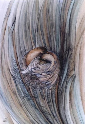 نقاشی مژده شیرازی mojdeh shirazi painting mozhde shirazy مهر پرنده مادر به جوجه اش bird mam and chicken