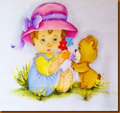 menina de chapéu rosa com ursinho