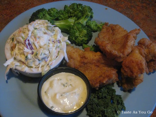 Southern-Fried Catfish with Coleslaw and Broccoli at Calhoun's in Knoxville, TN - Photo by Taste As You Go