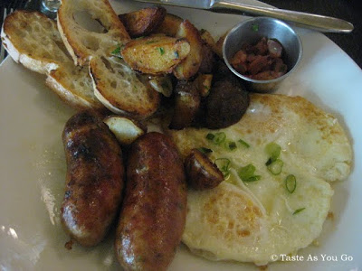 House Made Chicken Sausage and Eggs | Almond Restaurant | Taste As You Go