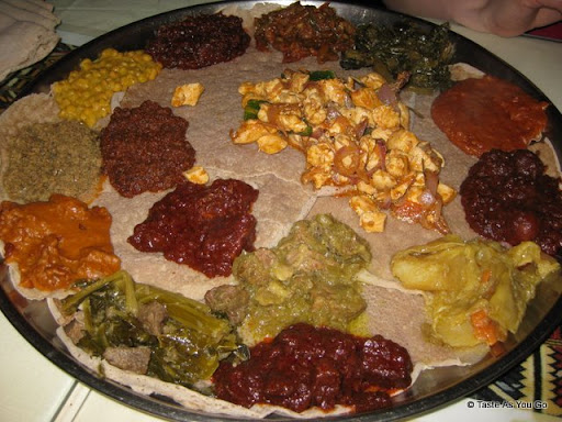 Platters of Food at Queen of Sheba Ethiopian Restaurant in New York, NY | Taste As You Go