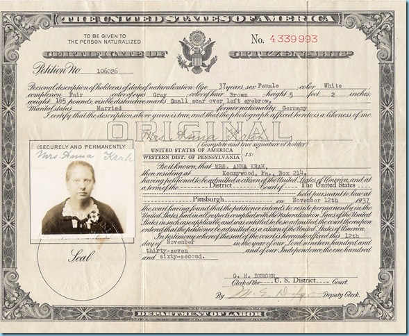 Anna Bartels citizenship cert 12 November 1937