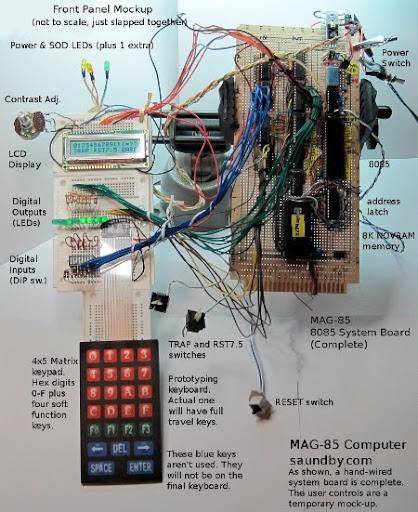 MAG-85, 8085 CPU computer with 8K RAM, 4x5 matrix keypad, LCD display,and 16 additional digital I/Os.