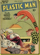 Sexy lady sits on money bags Plastic man 16 cover Jack Cole